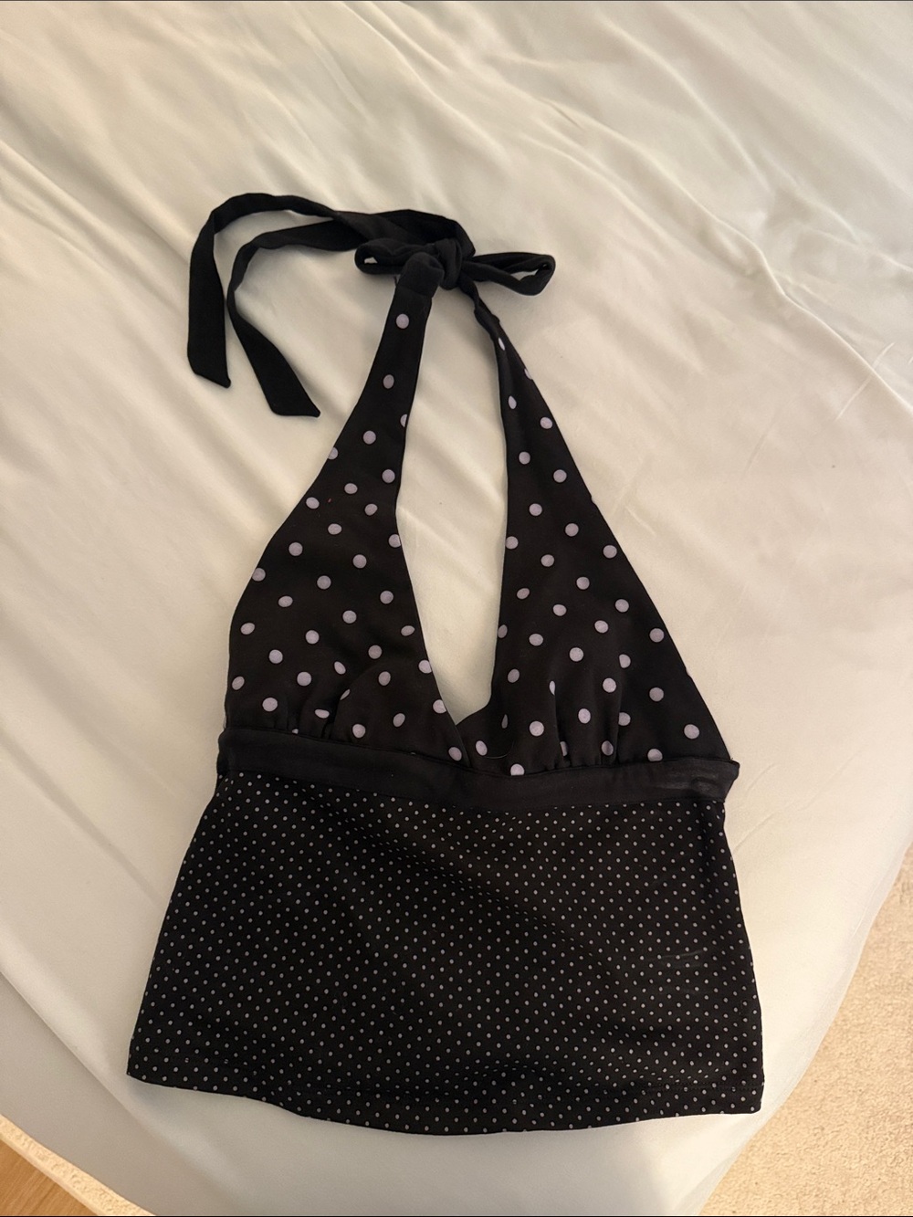 Edikted Black Polka-Dot Halter Tank Top with Light Pink Dots